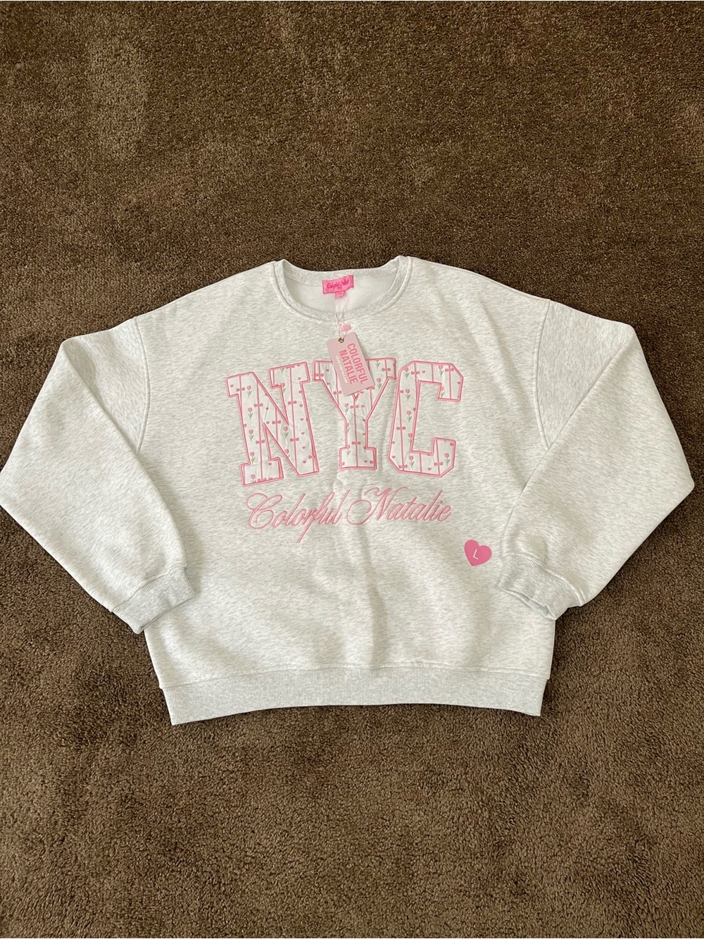 Colorful Natalie NYC Pullover Sweatshirt Gray Pink Size L NWT